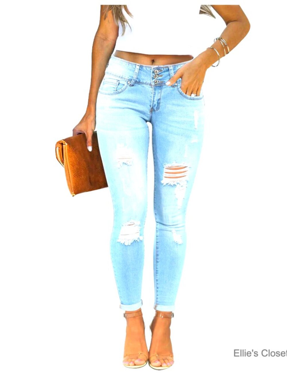 Skinny Ripped Distressed Jeans Stretchy Denim Pants
